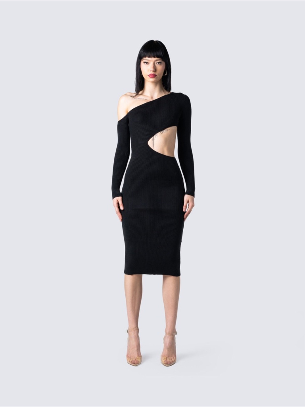 Finesse Xander Black Cut Out Midi Dress M/L CR6-15